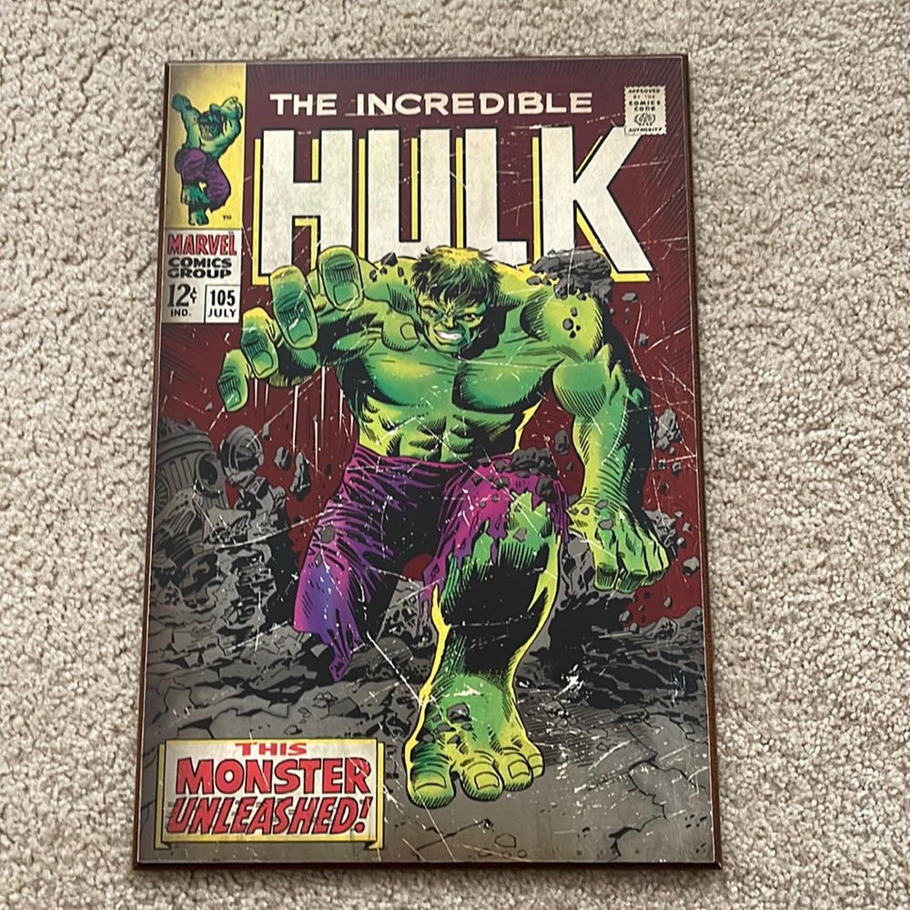 13in x 19in Hulk, wooden comic book wall hanging for kids room